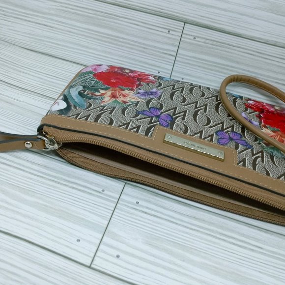 Nine West Monogram Floral Butterfly Wristlet Wallet - Picture 4 of 11